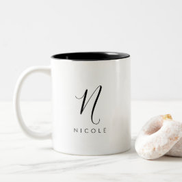 Monogram wit en zwart tweekleurige koffiemok