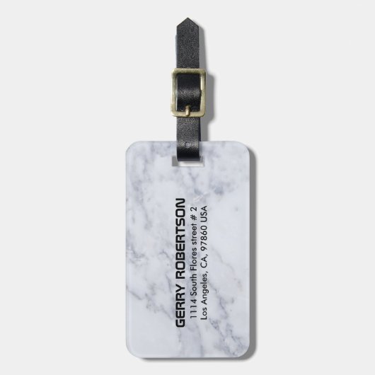 Monogram wit faux marmer steen patroon bagagelabel (Voorkant verticaal)