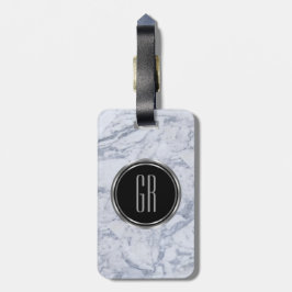 Monogram wit faux marmer steen patroon bagagelabel