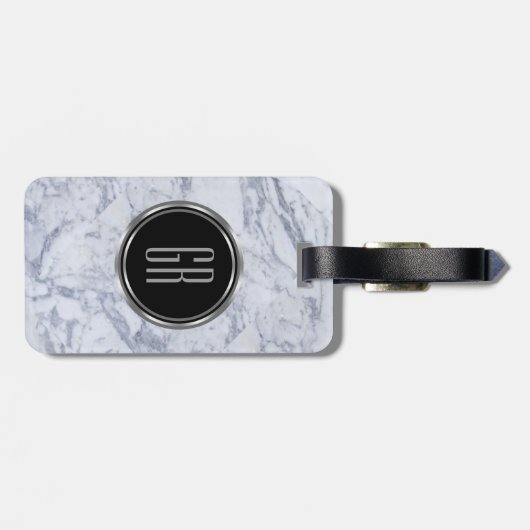 Monogram wit faux marmer steen patroon bagagelabel (Achterkant horizontaal)