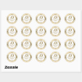 Monogram Wit & Goud Bloemen Damasks Patroon Ronde Sticker (Vel)