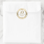Monogram Wit & Goud Bloemen Damasks Patroon Ronde Sticker (Tas)