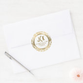 Monogram Wit & Goud Bloemen Damasks Patroon Ronde Sticker (Envelop)