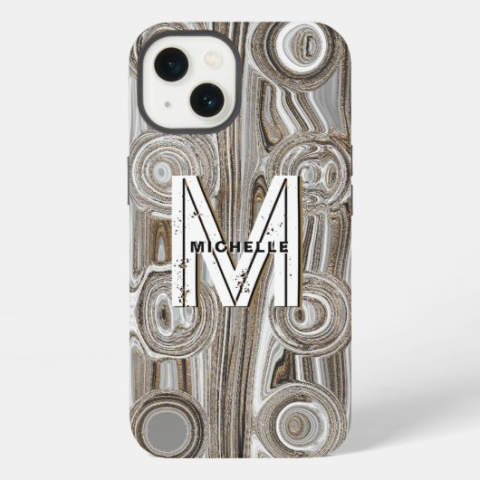 Monogram Wit & Goud Glitters Funky Retro Groovy iPhone Hoesje (Achterkant)
