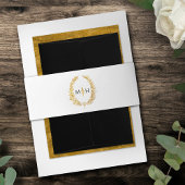 Monogram wit goud zwart ovaal blad uitnodigingen wikkel