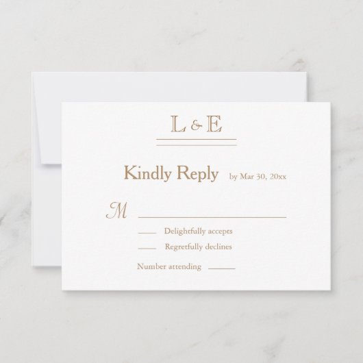 Monogram Wit Grijs Goud Ampersand Wedding RSVP Kaart (Voorkant)