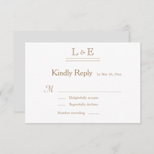 Monogram Wit Grijs Goud Ampersand Wedding RSVP Kaart (Voorkant / Achterkant)