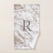 Monogram Wit Grijs Goud Roze Marmer Trendy  Bad Handdoek (Handdoek)