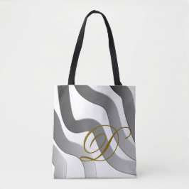 Monogram wit grijs gouden gradiëntlijn abstract tote bag