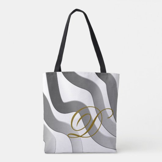 Monogram wit grijs gouden gradiëntlijn abstract tote bag (Achterkant)