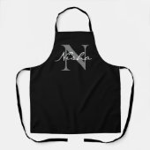 Monogram Wit Grijs Modern Schort (Voorkant)