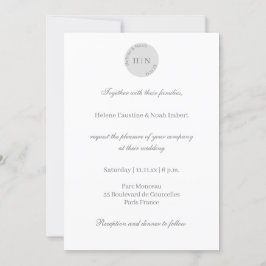 Monogram Wit Grijs Moderne Minimalistische Huwelij Kaart