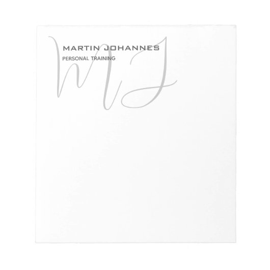 Monogram Wit Grijs Personal Trainer Modern Notitieblok (Voorkant)