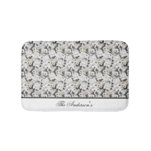 Monogram Wit Grijs Zwaan Bloem Elegant Stijlvol Badmat