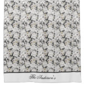 Monogram Wit Grijs Zwaan Bloem Elegant Stijlvol Douchegordijn (Voorkant)