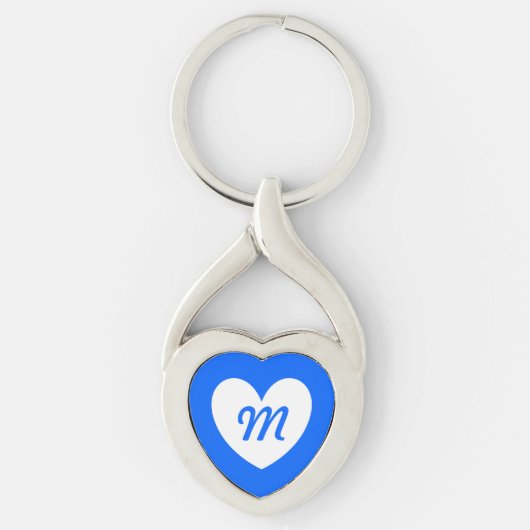 Monogram Wit hart op blauw Sleutelhanger (Voorkant)