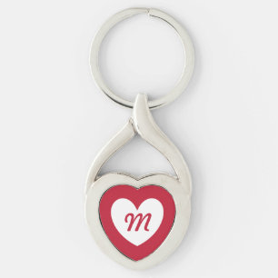 Monogram wit hart rood sleutelhanger