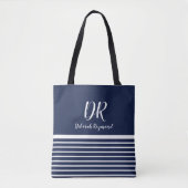 Monogram Wit Horizontale Strepen elegant blauw Tote Bag (Voorkant)