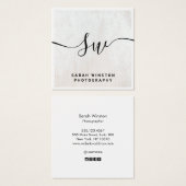 Monogram wit houthandschrift vierkante visitekaartjes (Voorkant /achterkant)