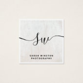 Monogram wit houthandschrift vierkante visitekaartjes (Voorkant)