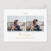 Monogram Wit Huwelijksfoto Bedankt Briefkaart (Voorkant)