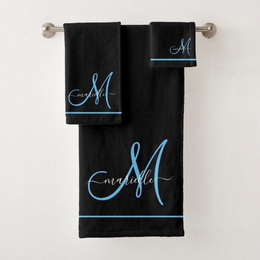 Monogram Wit Initiaal Blauw Script Naam Bad Handdoek (Insitu)