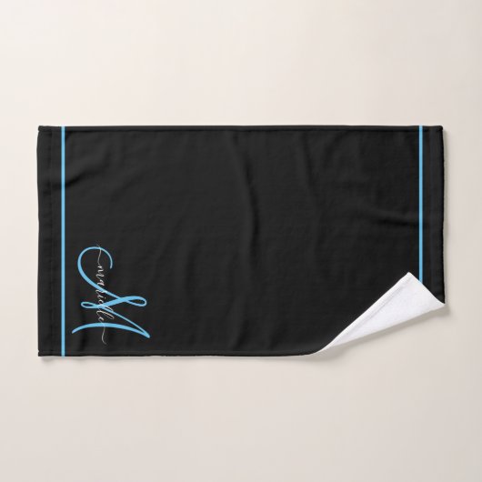 Monogram Wit Initiaal Blauw Script Naam Bad Handdoek (Handdoek)