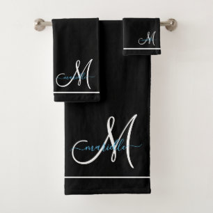 Monogram Wit Initiaal Turquoise Script naam Bad Handdoek