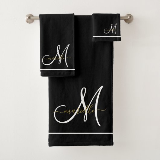 Monogram Wit Initialen Gouden Script Naam Bad Handdoek (Insitu)