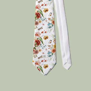Monogram Wit Kleurrijk Bloemstuk Stilleven Kunst Stropdas
