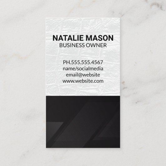 Monogram | wit leer | lijnpatroon visitekaartje (Achterkant)