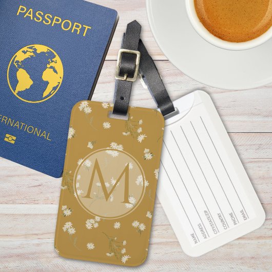 Monogram wit madeliefje bloemenpatroon bagagelabel