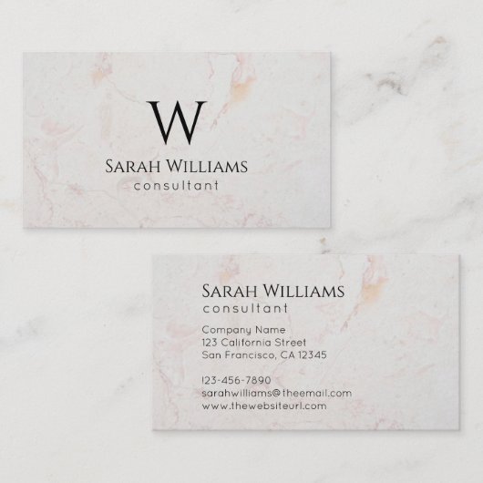 Monogram Wit Marmer Eenvoudig Modern Zwart Initiaa Visitekaartje (Voorkant / Achterkant)