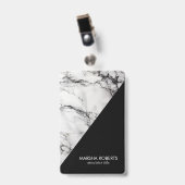 Monogram wit marmer en zwarte korrel badge (Front with Clip)