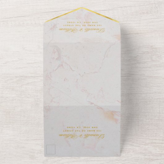 Monogram wit marmer faux goud elegante bruiloft A All In One Uitnodiging (Buitenkant)