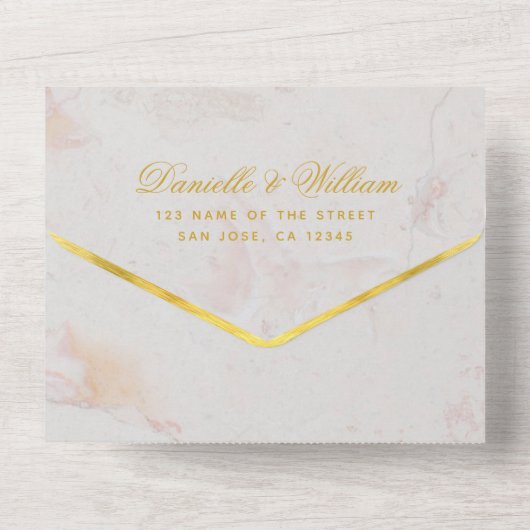 Monogram wit marmer faux goud elegante bruiloft A All In One Uitnodiging (Achterkant)