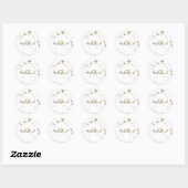 Monogram Wit Marmer Goud Glitter Naam Rond Ronde Sticker (Vel)