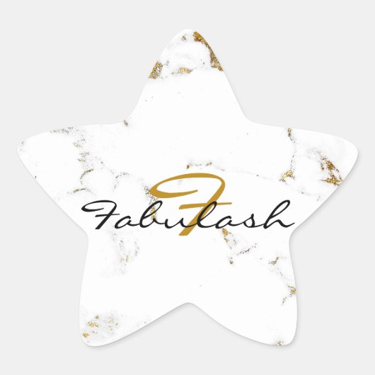 Monogram Wit Marmer Goud Glitter Naam Ster Sticker (Voorkant)