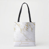 Monogram wit marmer goud glitter tote bag (Voorkant)