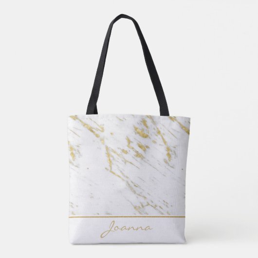 Monogram wit marmer goud glitter tote bag (Achterkant)