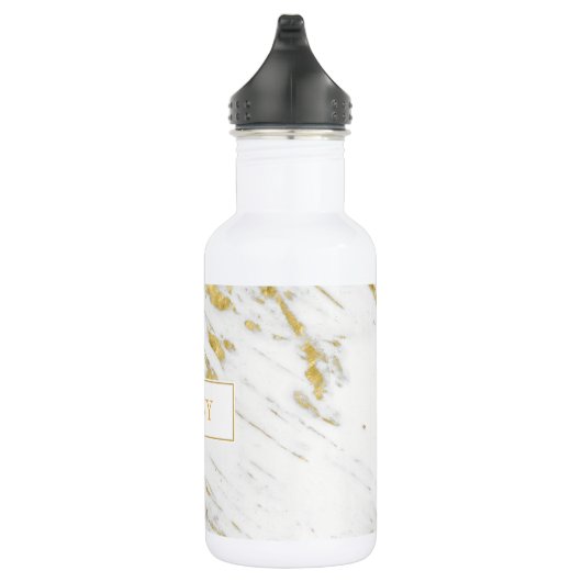 Monogram wit marmer met gouden glitter waterfles  (Rechts)