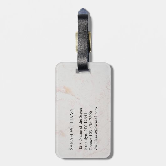 Monogram Wit Marmer Naam Modern Zwart Initiaal Bagagelabel (Achterkant verticaal)