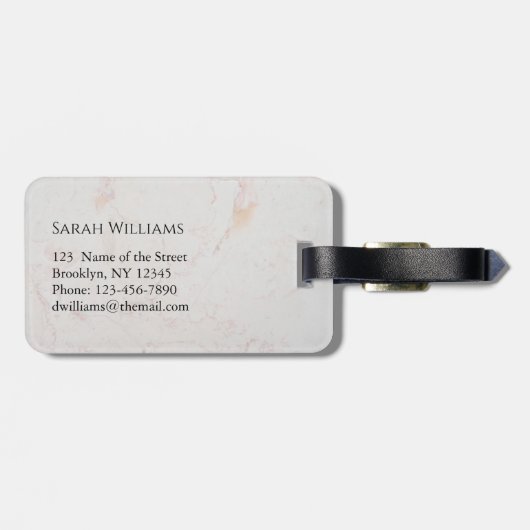 Monogram Wit Marmer Naam Modern Zwart Initiaal Bagagelabel (Achterkant horizontaal)