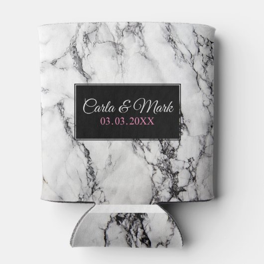 Monogram wit marmer textuur blikjeskoeler (Achterkant)