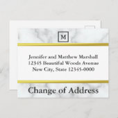 Monogram Wit Marmer Uiterlijk Adreswijziging Aankondigingskaart (Voorkant / Achterkant)