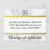 Monogram Wit Marmer Uiterlijk Adreswijziging Aankondigingskaart (Voorkant)