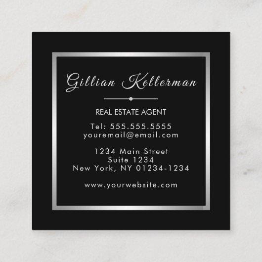 Monogram wit marmer zilver vierkante visitekaartje (Achterkant)