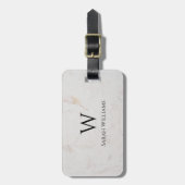Monogram Wit Marmeren Naam Modern Zwart Initiaal Bagagelabel (Voorkant verticaal)