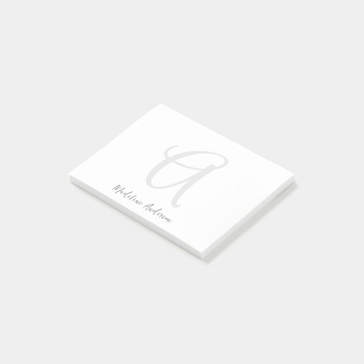Monogram Wit Modern Minimalistisch Elegant Post-it® Notes (Schuin)