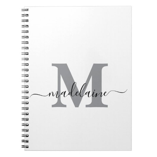 Monogram Wit Notitieboek Aangepast Initiaal & Naam (Voorkant)